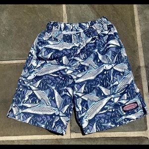 Vineyard Vines Blue Fish Print Kids Swim Trunks